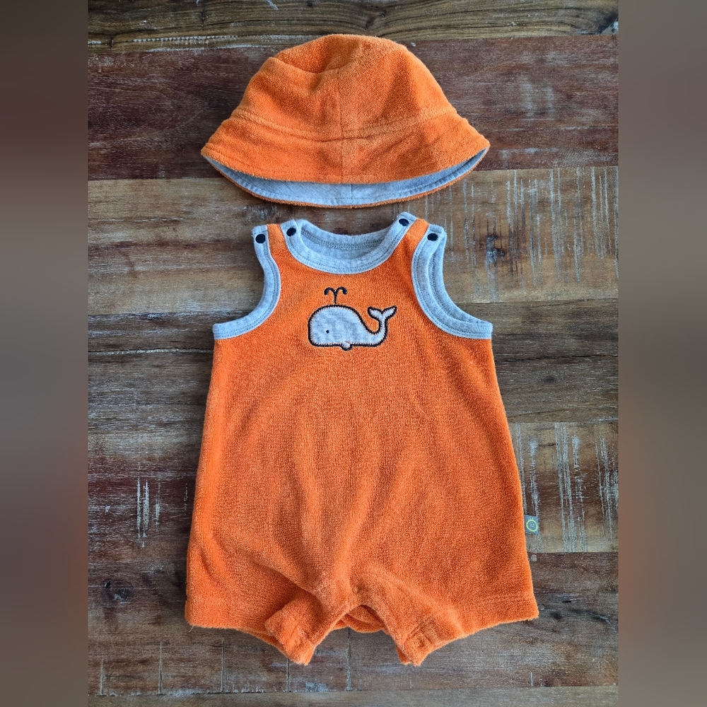 Offspring Terry Cloth Romper and Hat Set